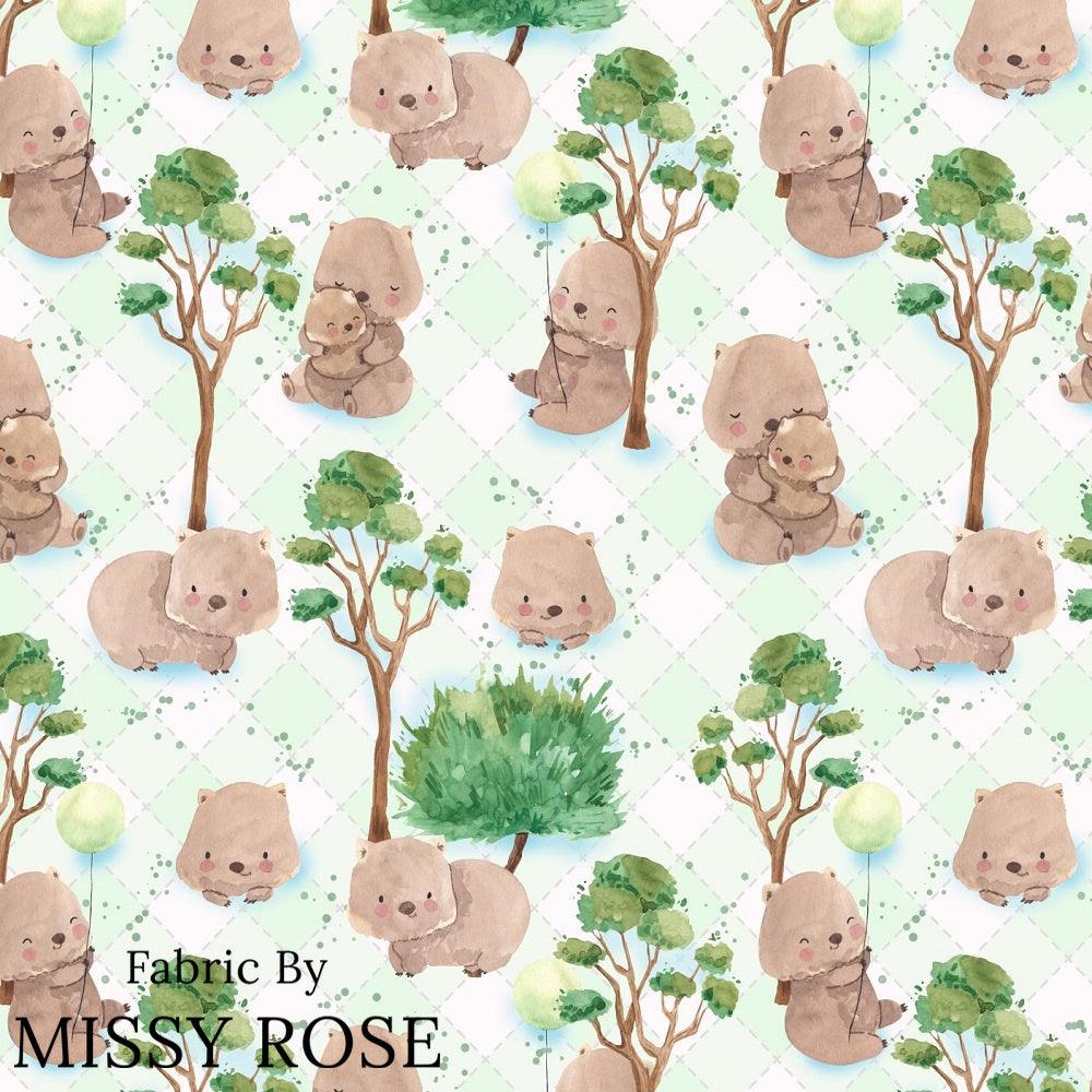 Design 1093 Green Wombat Fabric – custom printed pre-order fabric Australia | Fabric by Missy Rose