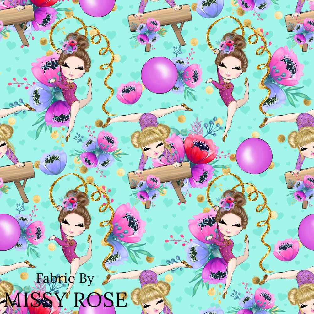 Design 1094 Teal Gymnastics Fabric – Australian custom printed fabric pre-order | Fabric by Missy Rose