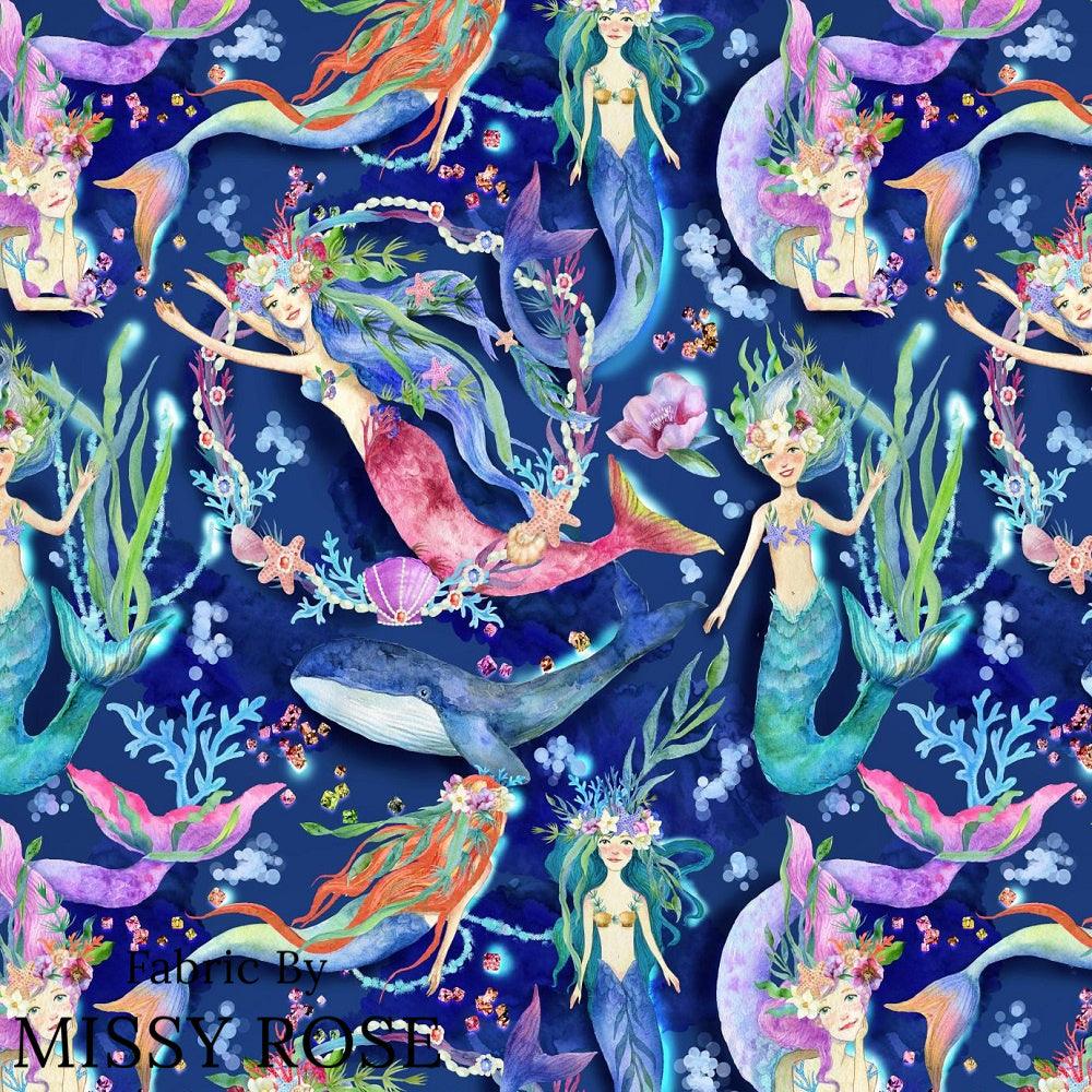 Design 1098 Navy Mermaid Fabric – Australian custom printed fabric pre-order | Fabric by Missy Rose