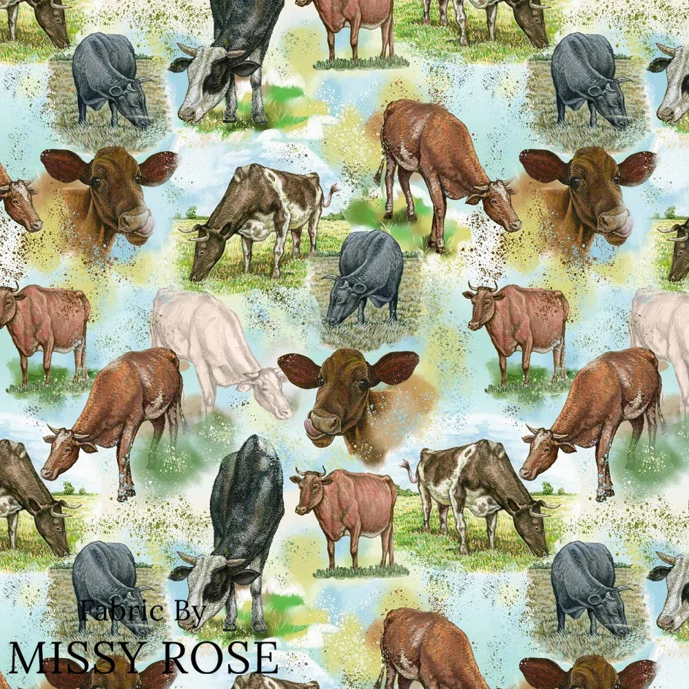 Design 1102 Blue Cow Fabric – made-to-order custom fabric by the metre | Fabric by Missy Rose