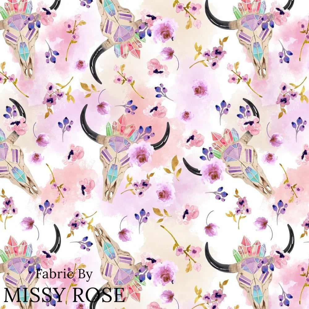 Design 1111 Purple Bullskull Fabric – custom printed pre-order fabric Australia | Fabric by Missy Rose