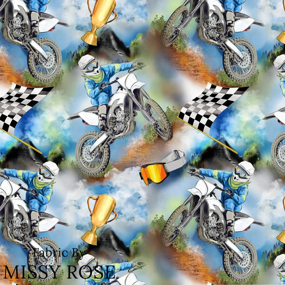 Design 1115 Dirtbike Fabric – premium custom printed fabric for sewing | Fabric by Missy Rose