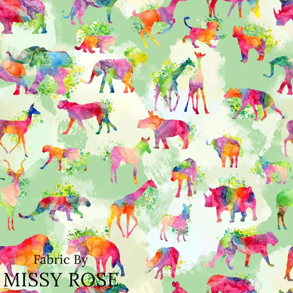 Design 1118 Green Safari Animals Fabric – custom printed pre-order fabric Australia | Fabric by Missy Rose
