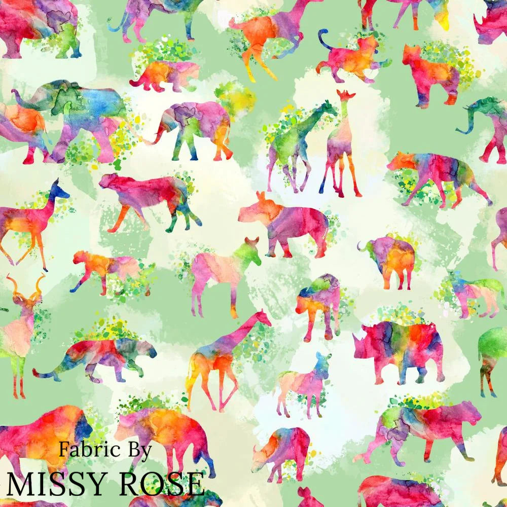 Design 1118 Green Safari Animals Fabric – custom printed pre-order fabric Australia | Fabric by Missy Rose