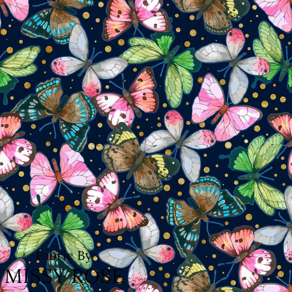 Design 116 Navy Butterfly Fabric – made-to-order custom fabric by the metre | Fabric by Missy Rose