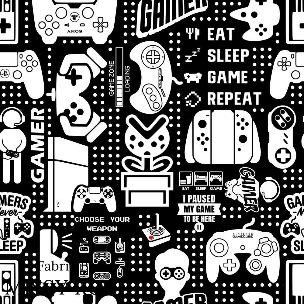 Design 121 Black Gaming Fabric – pre-order designer fabric Australia | Fabric by Missy Rose