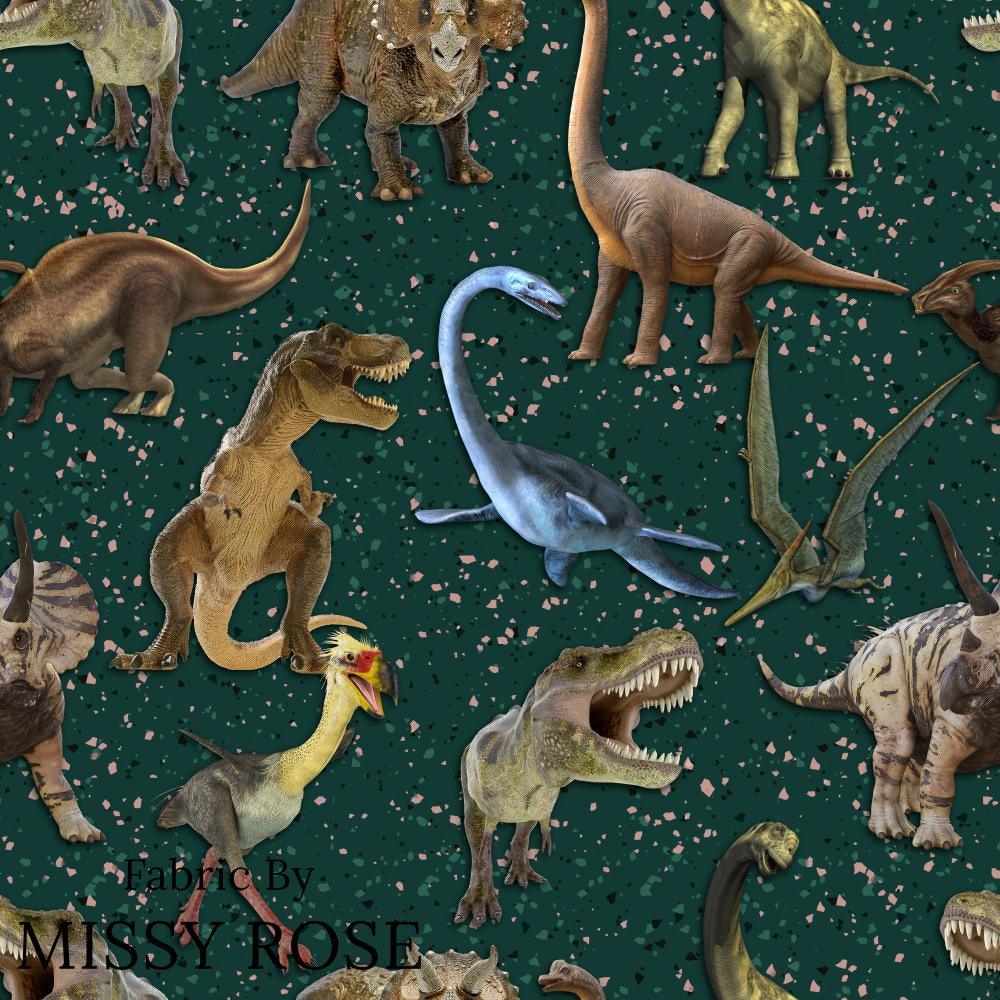 Design 129 Green Dinosaur Fabric – custom printed pre-order fabric Australia | Fabric by Missy Rose