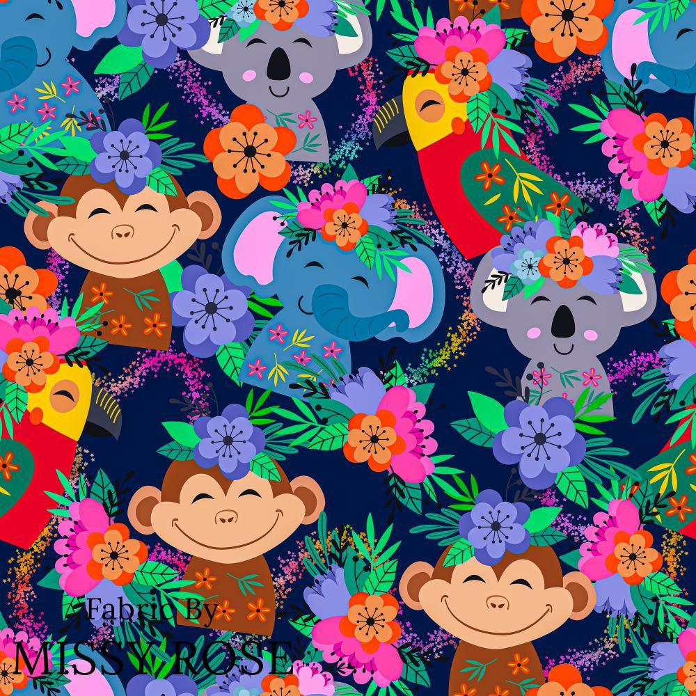 Design 131 Navy Jungle Animals Fabric – pre-order designer fabric Australia | Fabric by Missy Rose