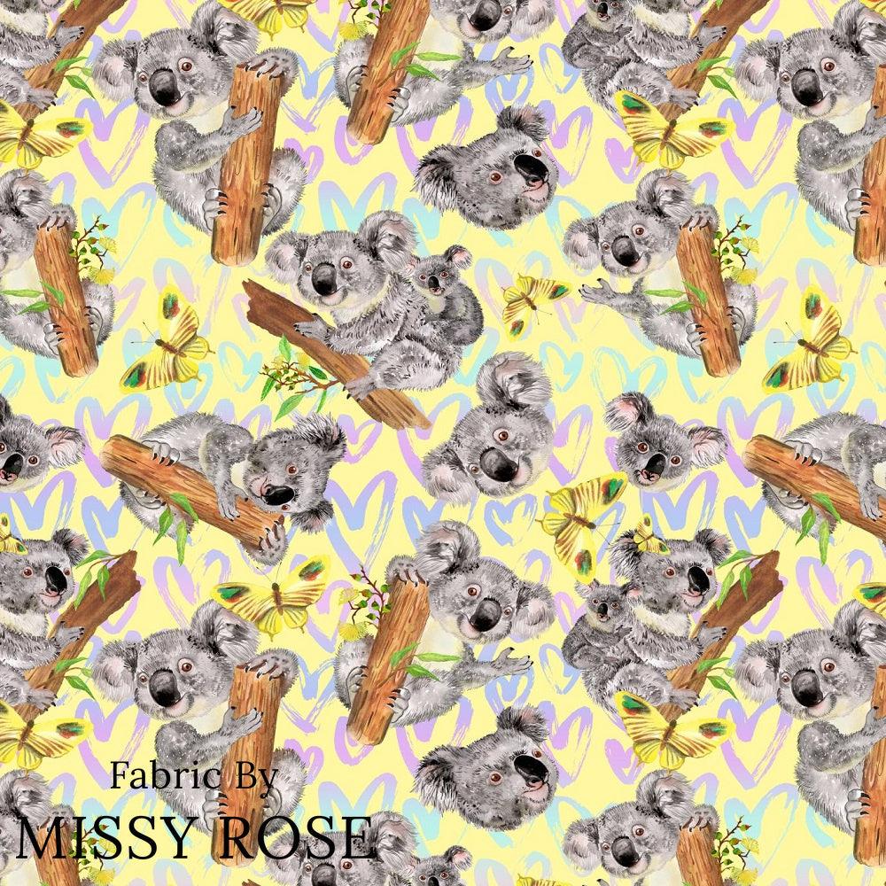 Design 15 Yellow Koala Fabric – Australian custom printed fabric pre-order | Fabric by Missy Rose