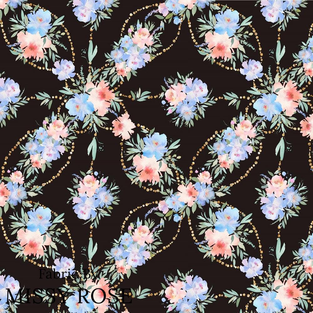 Design 160 Black and Blue Floral fabric – premium custom printed fabric for sewing | Fabric by Missy Rose