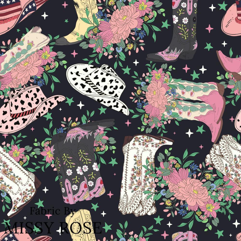 Design 163 Black Cowgirl Boots Fabric – premium custom printed fabric for sewing | Fabric by Missy Rose