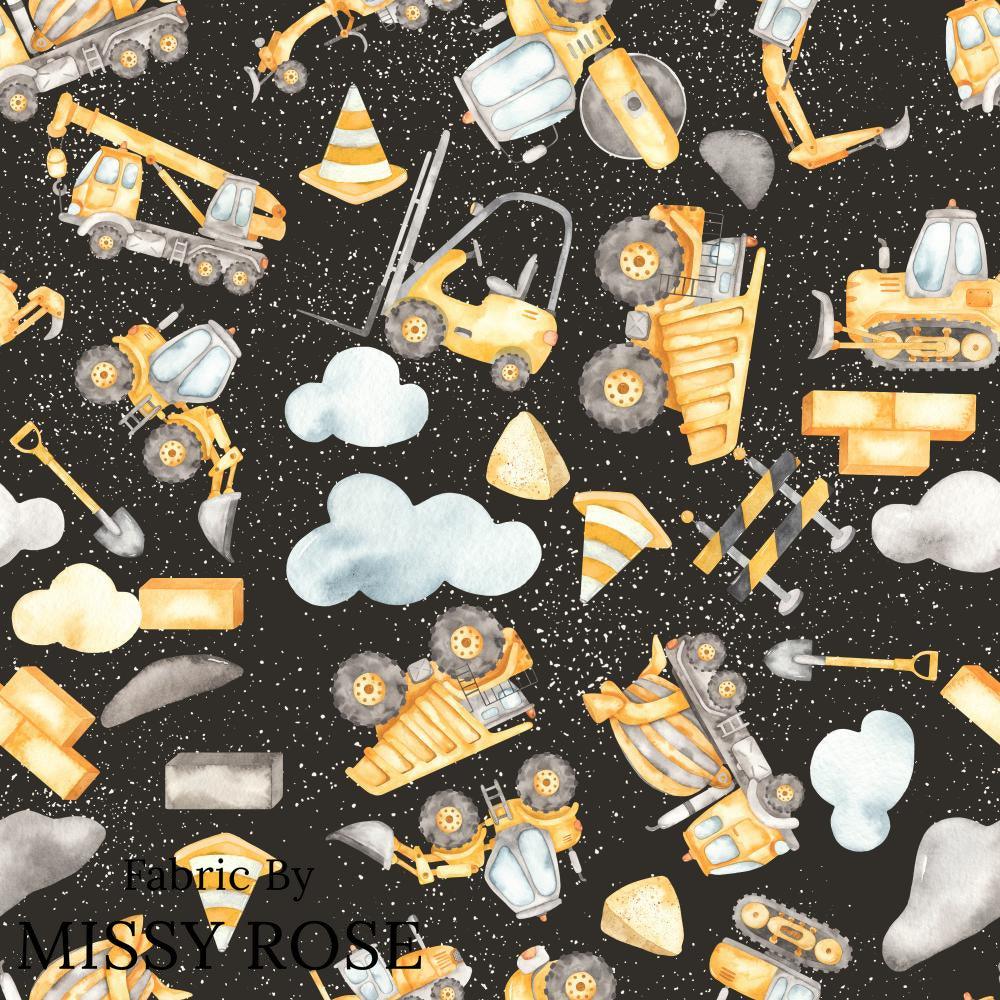 Design 192 Black Construction Fabric – custom printed pre-order fabric Australia | Fabric by Missy Rose
