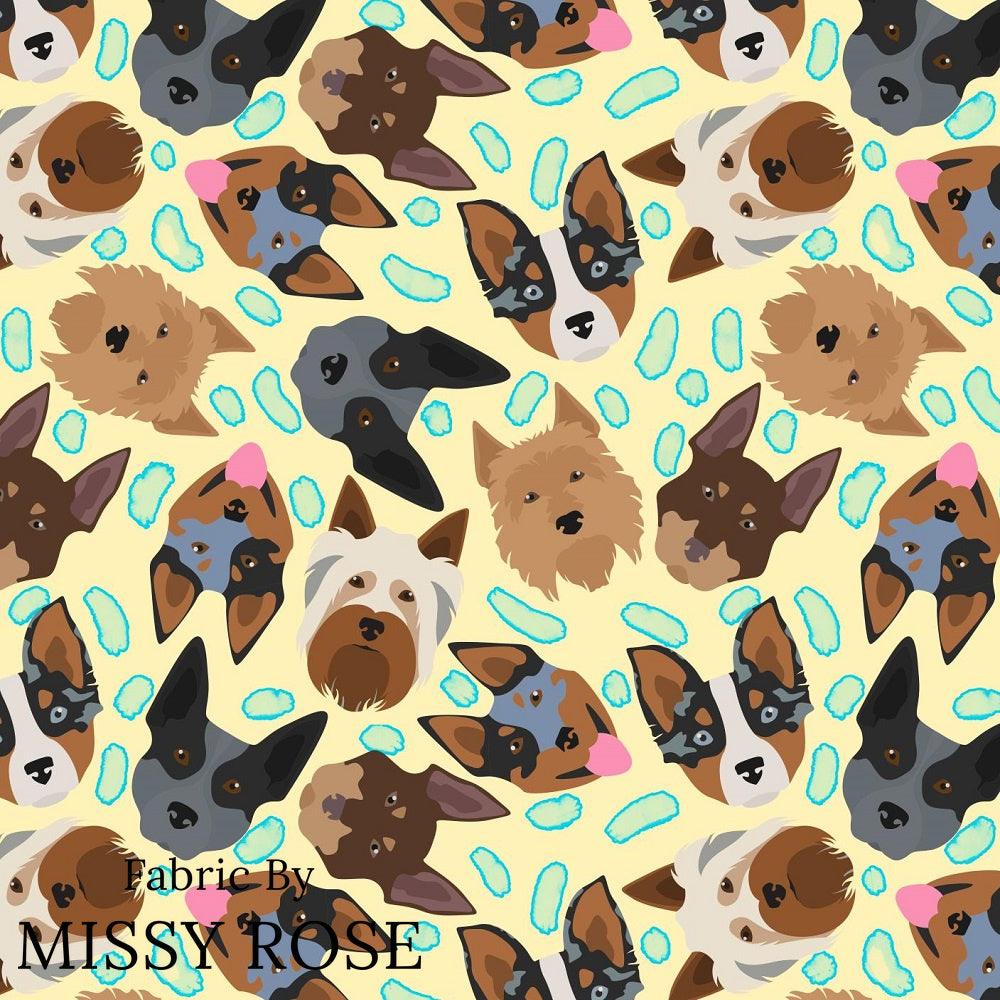 Design 206 Yellow Dogs Fabric – custom printed pre-order fabric Australia | Fabric by Missy Rose