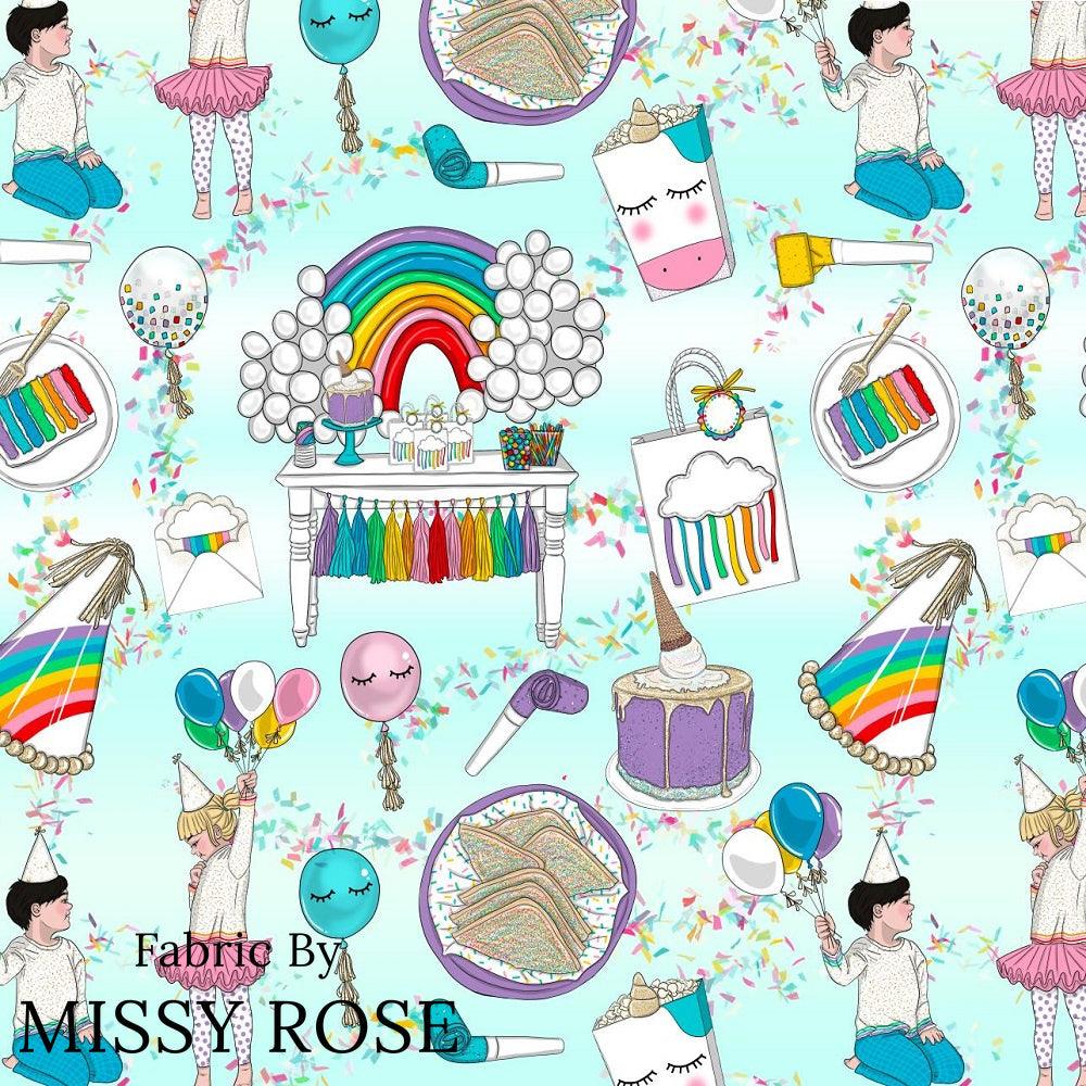Design 208 Rainbow Party Fabric – made-to-order custom fabric by the metre | Fabric by Missy Rose