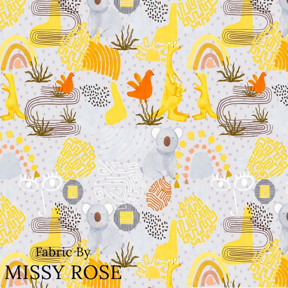 Design 216 Grey Australian Animals Fabric – pre-order designer fabric Australia | Fabric by Missy Rose