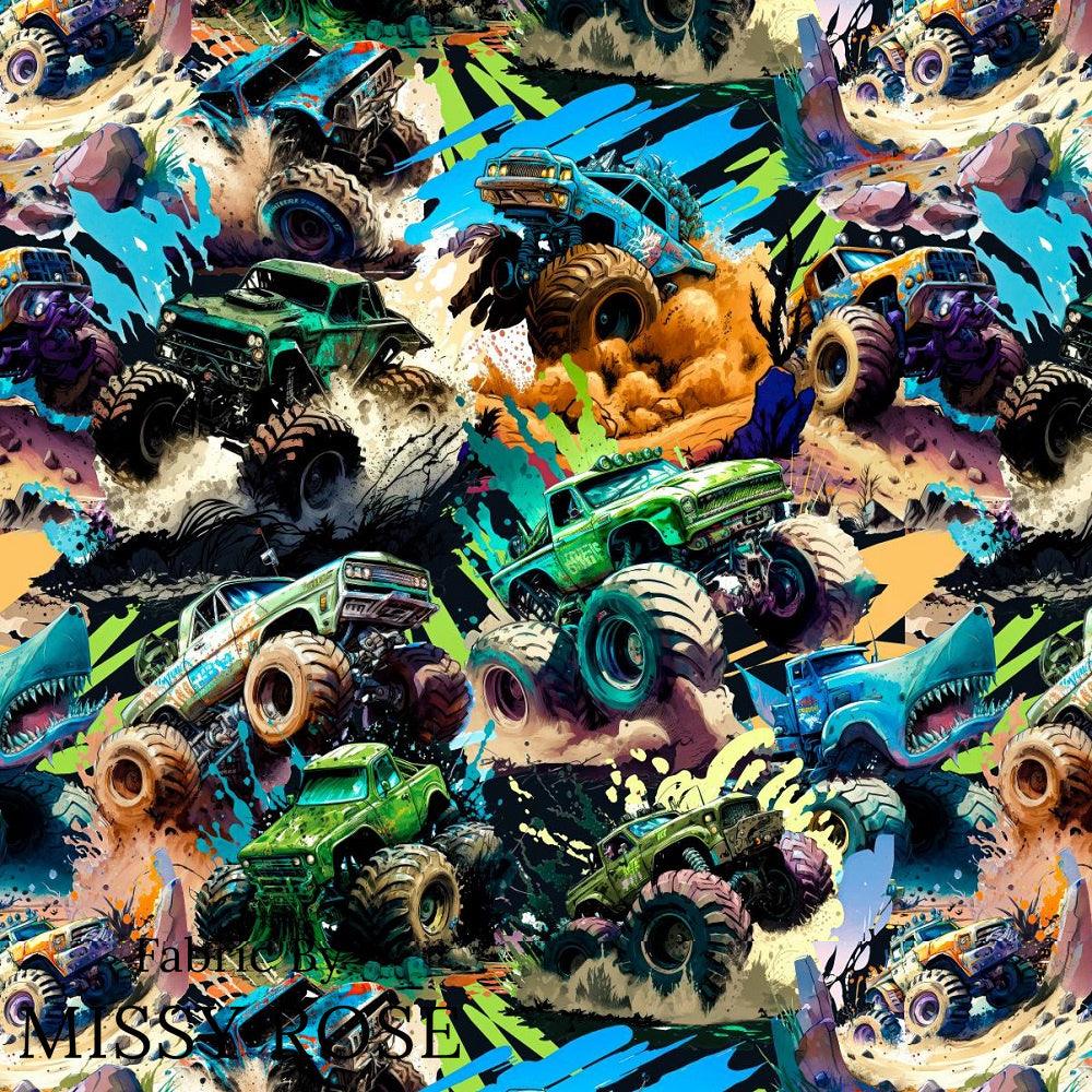 Design 228 Monster Truck Fabric – made-to-order custom fabric by the metre | Fabric by Missy Rose