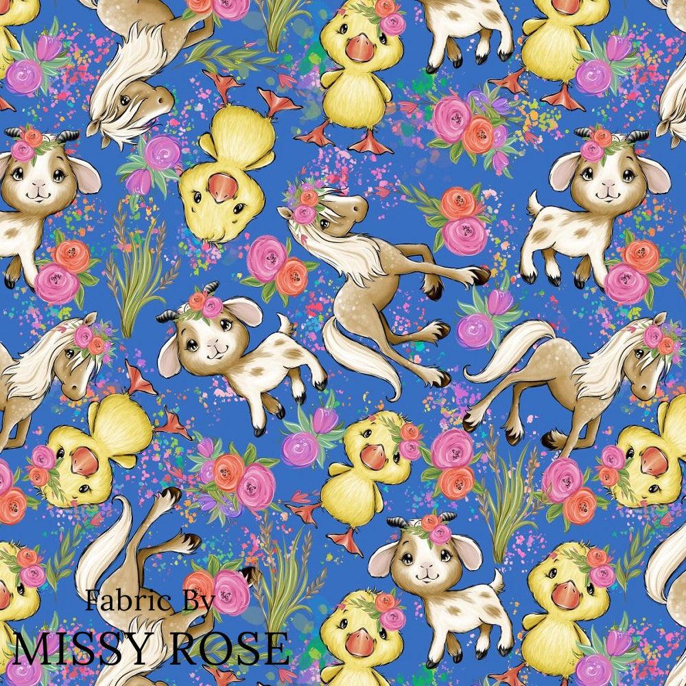 Design 243 Blue Floral Farm Fabric – custom printed pre-order fabric Australia | Fabric by Missy Rose