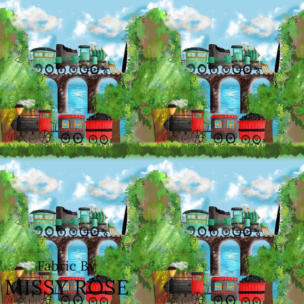 Design 251 Train Fabric – custom printed pre-order fabric Australia | Fabric by Missy Rose