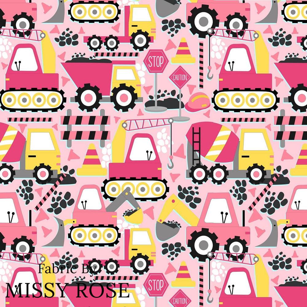 Design 256 Pink Construction Fabric – custom printed pre-order fabric Australia | Fabric by Missy Rose
