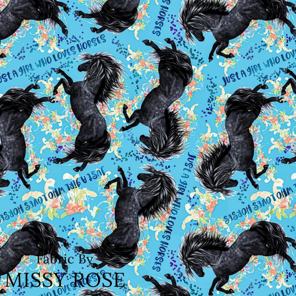 Design 260 Blue Horse Fabric – pre-order designer fabric Australia | Fabric by Missy Rose