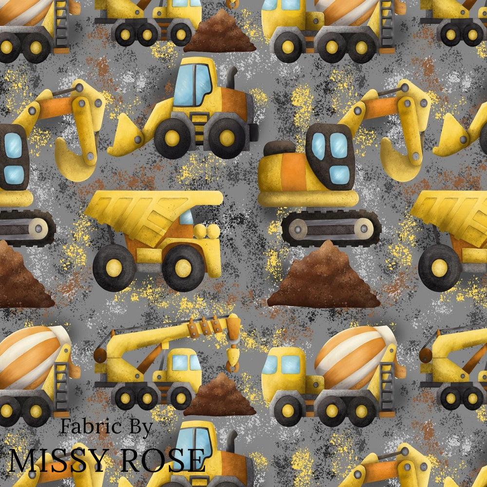 Design 271 Grey Construction Fabric – custom printed pre-order fabric Australia | Fabric by Missy Rose