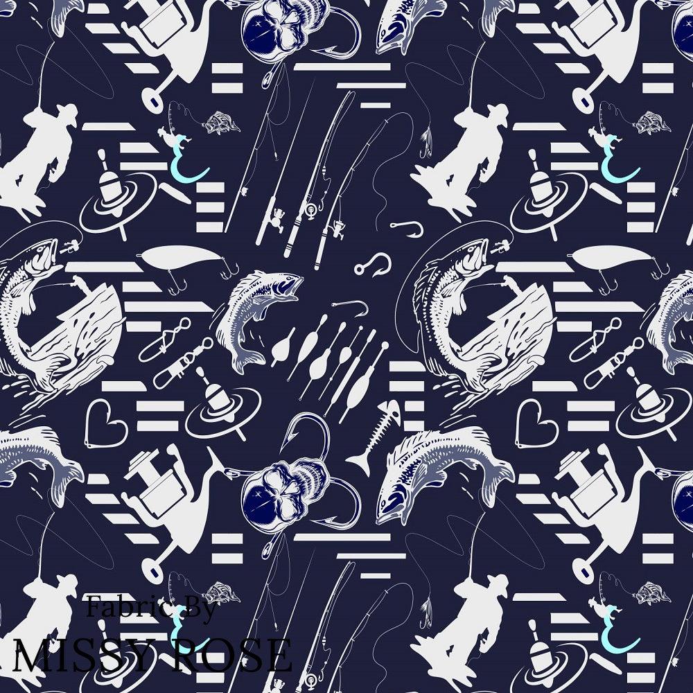 Design 279 Navy Fishing Fabric – custom printed pre-order fabric Australia | Fabric by Missy Rose