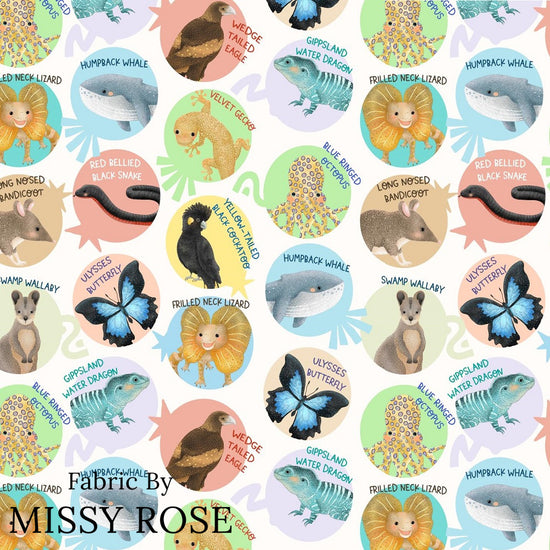 Design 29 - White Australian Animals Fabric