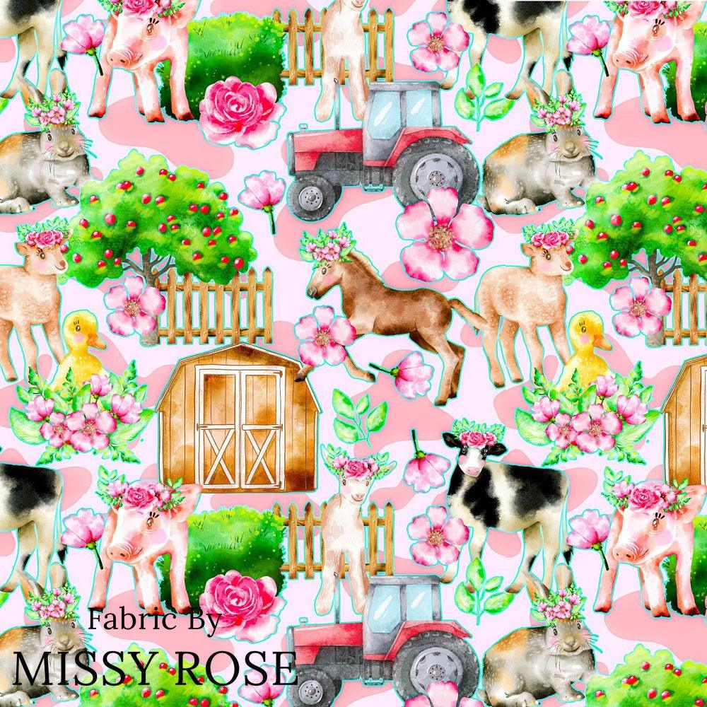 Design 3 Pink Farm Fabric – made-to-order custom fabric by the metre | Fabric by Missy Rose