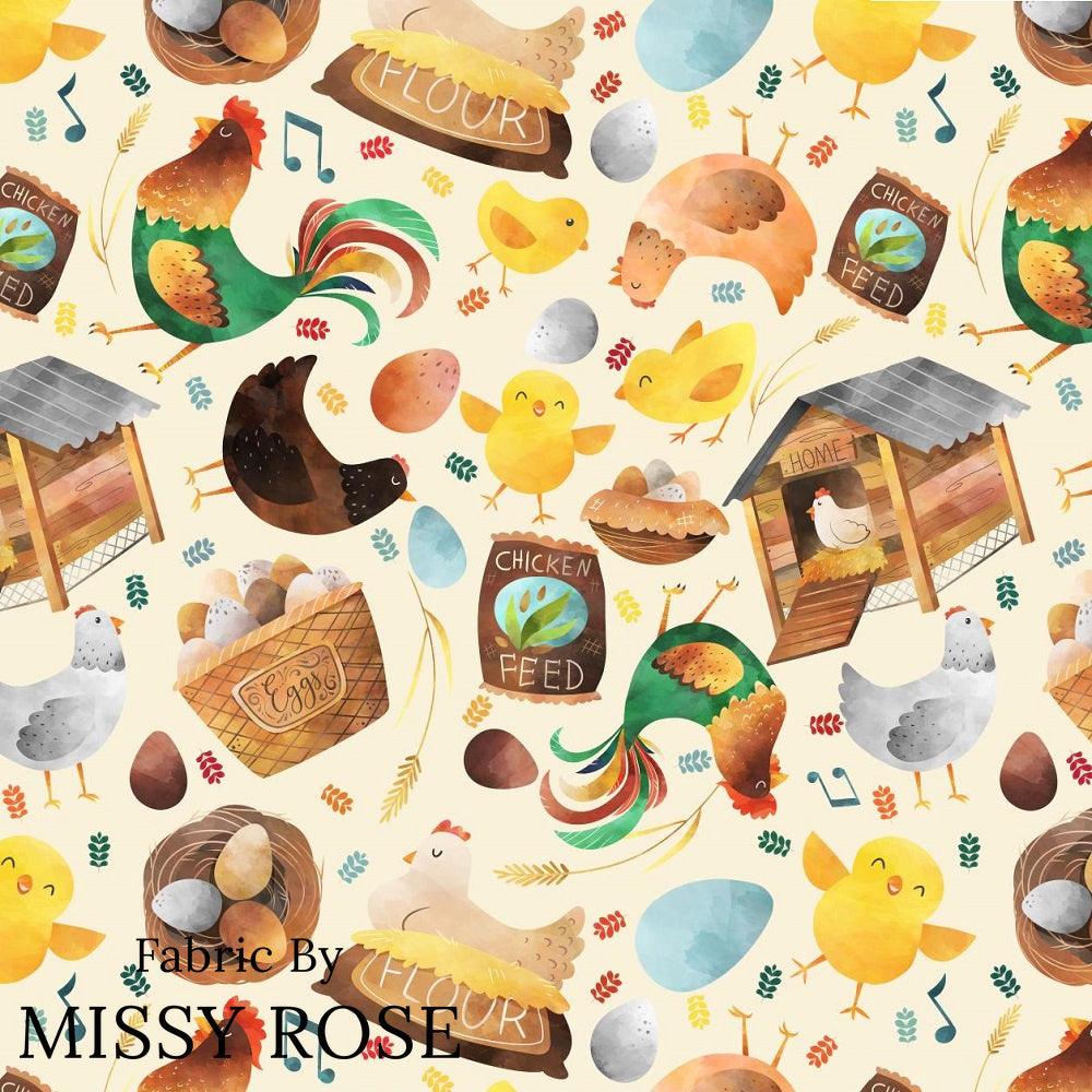 Design 305 Neutral Chicken Fabric – premium custom printed fabric for sewing | Fabric by Missy Rose