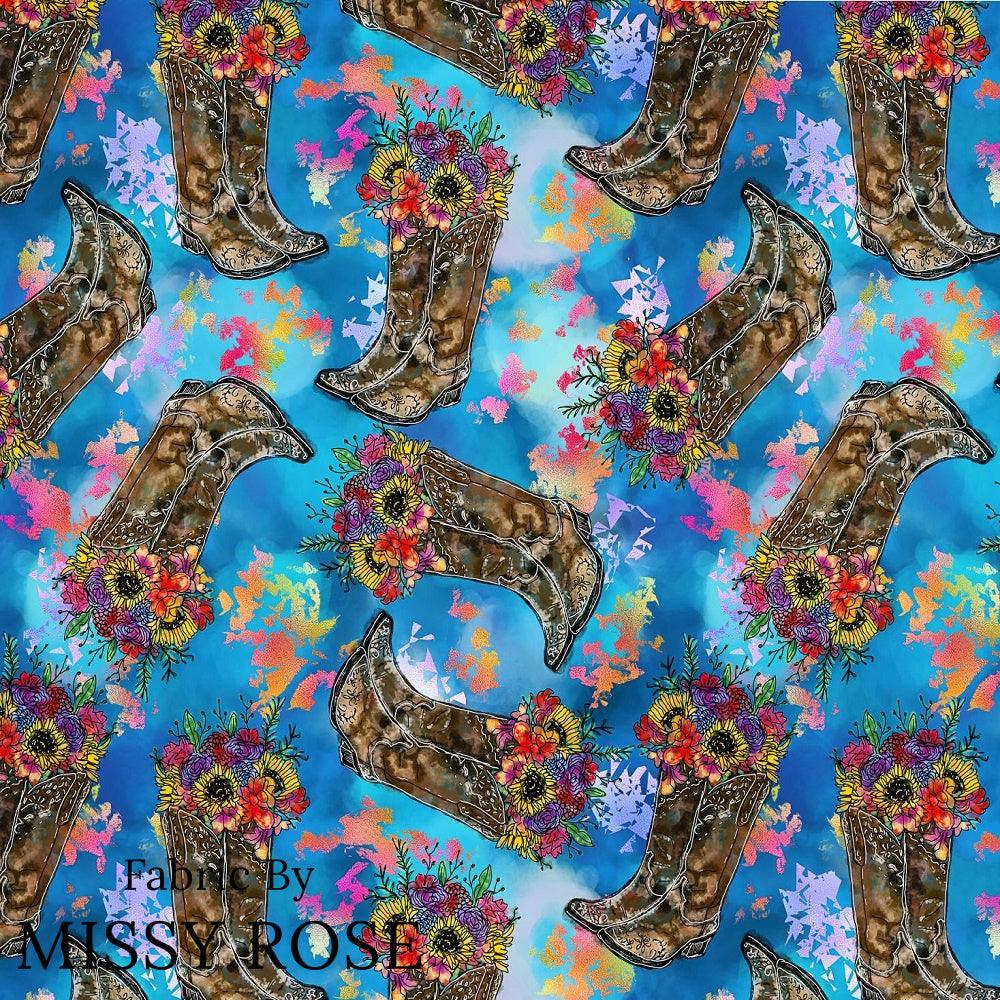 Design 307 Floral Cowgirl Boots fabric – Australian custom printed fabric pre-order | Fabric by Missy Rose
