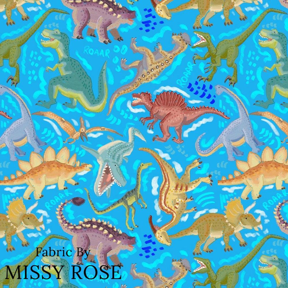 Design 311 Blue Dinosaur Fabric – made-to-order custom fabric by the metre | Fabric by Missy Rose