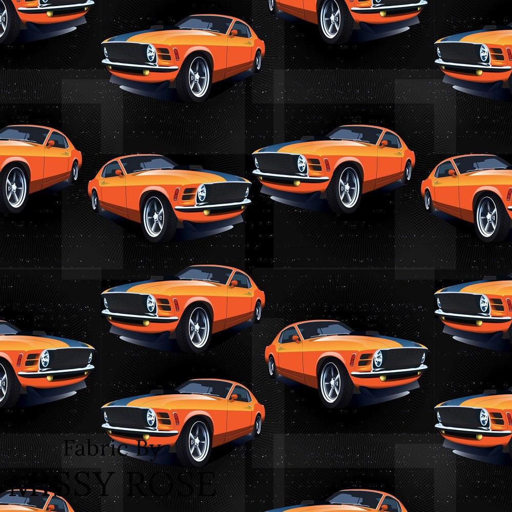 Design 32 Orange Car Fabric – premium custom printed fabric for sewing | Fabric by Missy Rose