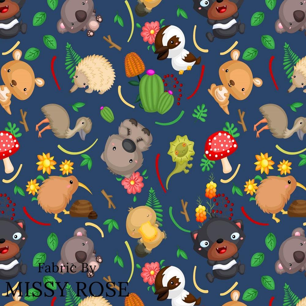 Design 320 Navy Australian Animals Fabric – premium custom printed fabric for sewing | Fabric by Missy Rose