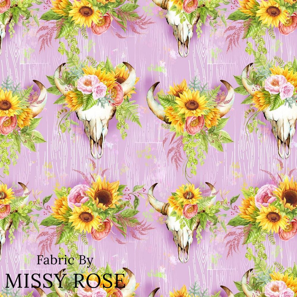 Design 322 Pink Sunflower Bull Skull Fabric – Australian custom printed fabric pre-order | Fabric by Missy Rose