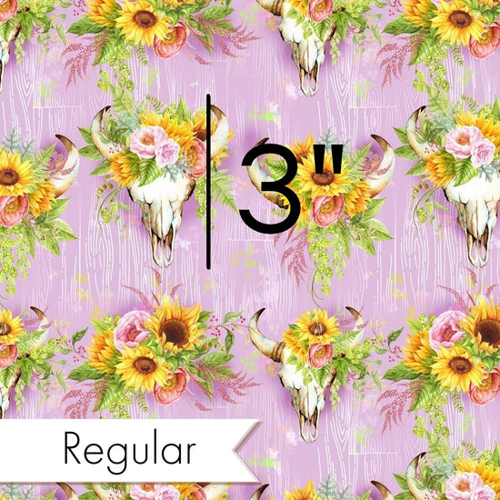 Design 322 - Pink Sunflower Bull Skull Fabric