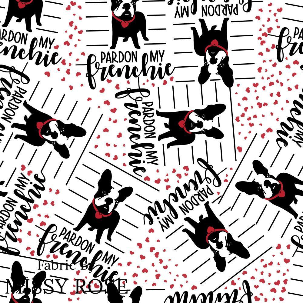 Design 335 Frenchie Heart Fabric – premium custom printed fabric for sewing | Fabric by Missy Rose