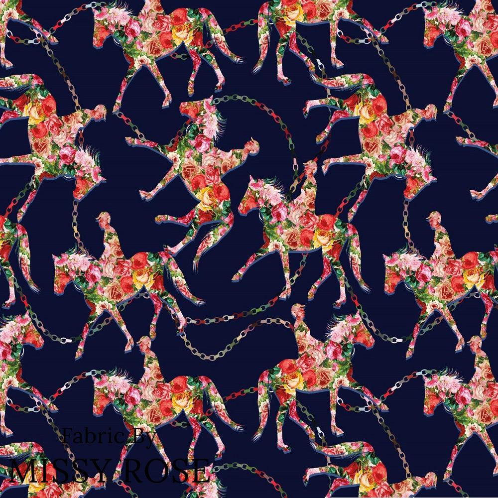 Design 342 Navy Horse Fabric – Australian custom printed fabric pre-order | Fabric by Missy Rose
