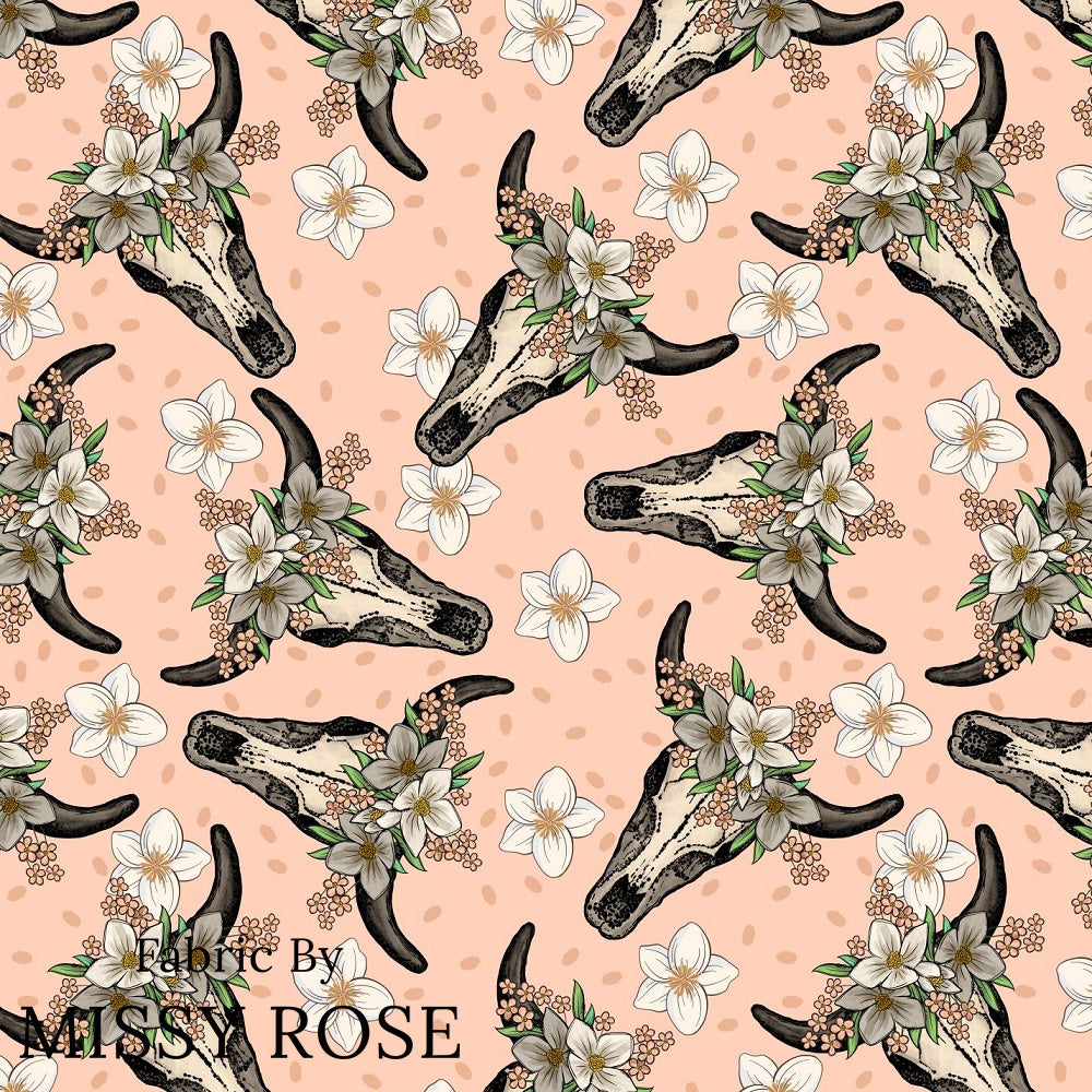 Design 37 - Peach Cowskull Fabric