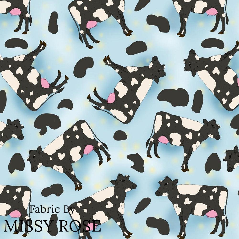 Design 371 Blue Cow Fabric – custom printed pre-order fabric Australia | Fabric by Missy Rose