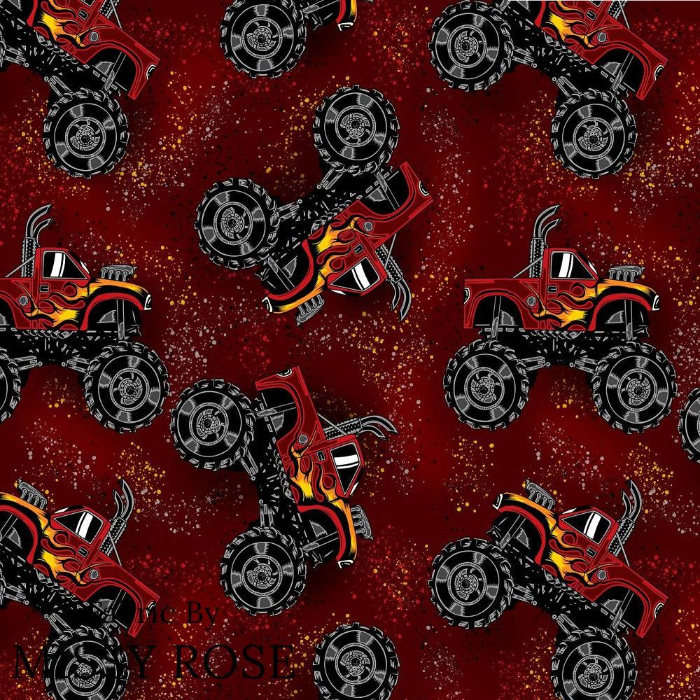 Design 376 Red Monster Truck Fabric – made-to-order custom fabric by the metre | Fabric by Missy Rose