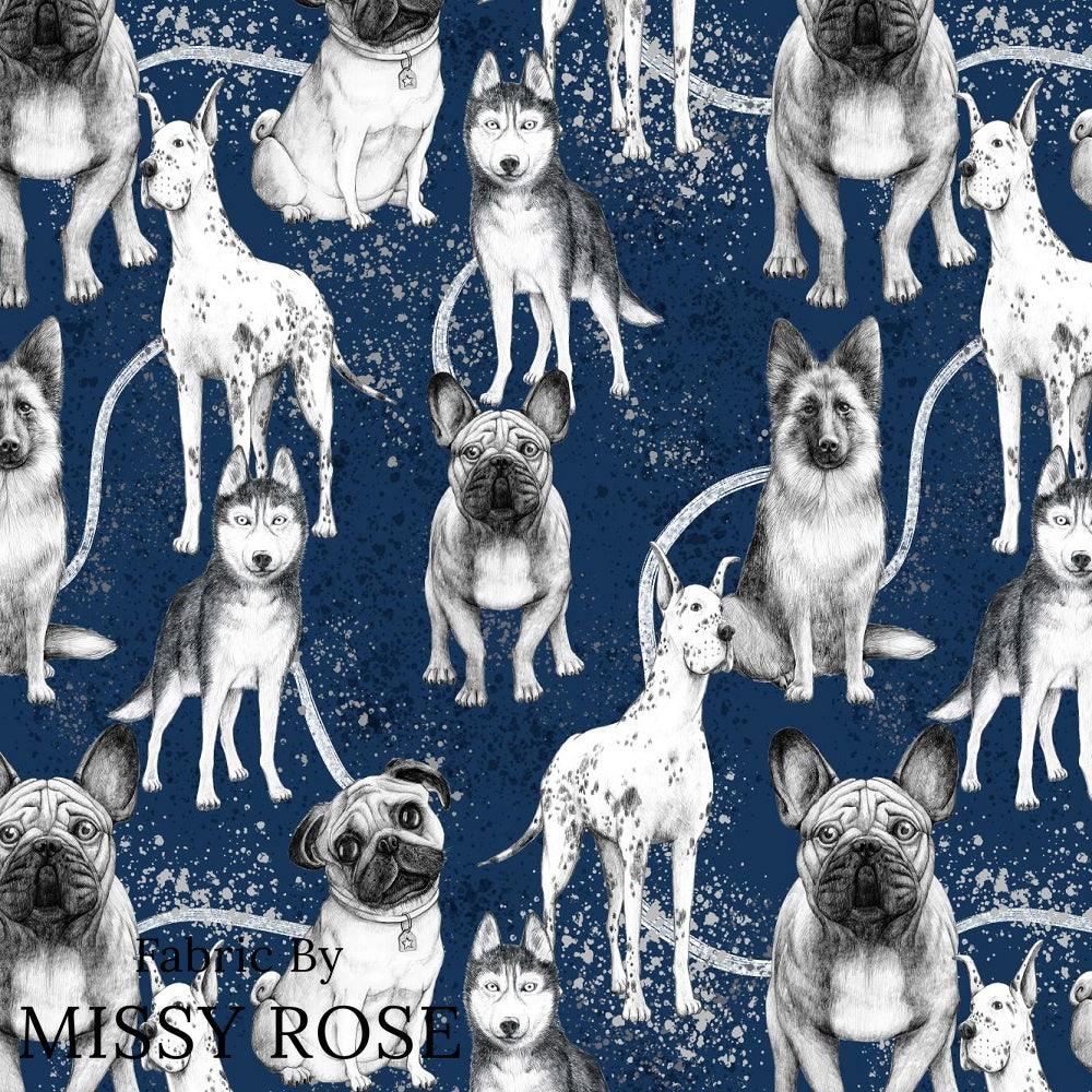 Design 386 Navy Dogs Fabric – custom printed pre-order fabric Australia | Fabric by Missy Rose