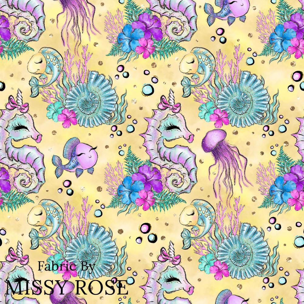 Design 392 Yellow Sea Horse Fabric – premium custom printed fabric for sewing | Fabric by Missy Rose