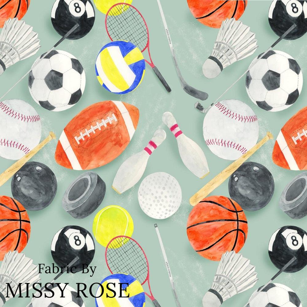 Design 397 Sports Balls Fabric – premium custom printed fabric for sewing | Fabric by Missy Rose