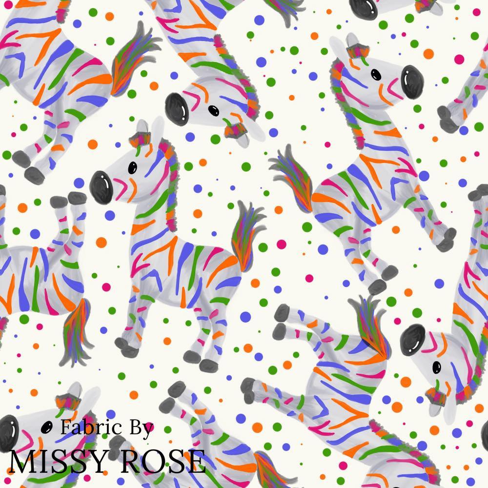 Design 428 Colourful Zebra Fabric – pre-order designer fabric Australia | Fabric by Missy Rose