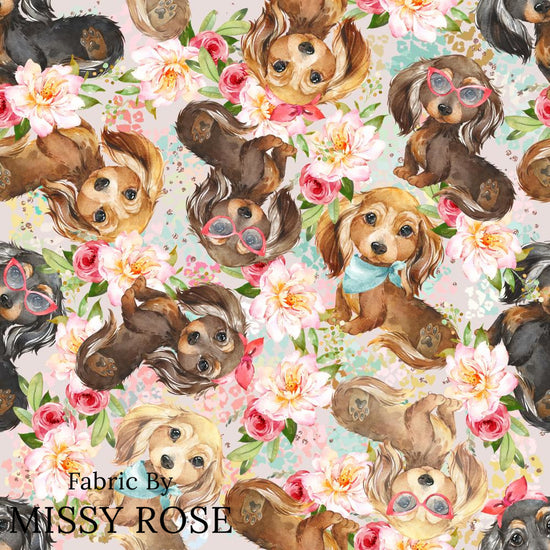 Design 451 - Floral Sausage Dog Fabric