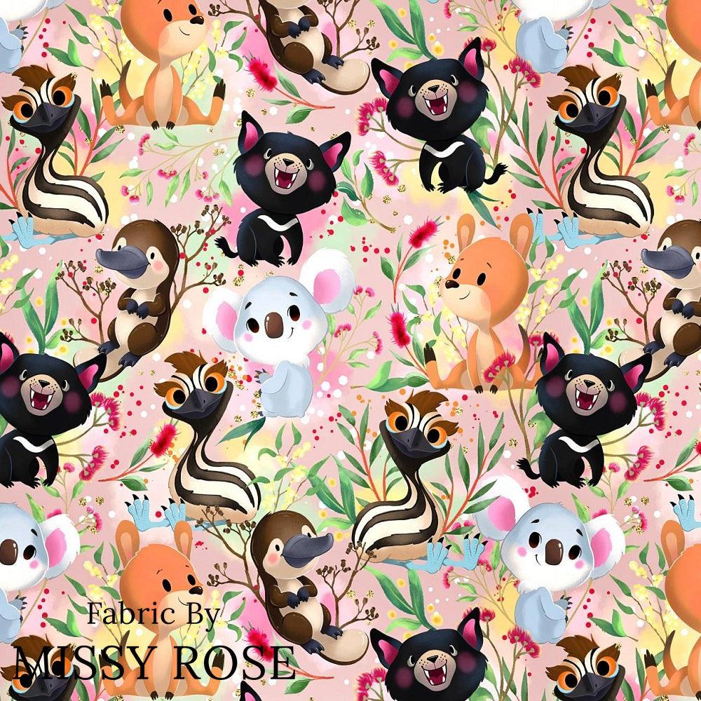Design 496 Pink Australian Animal Fabric – custom printed pre-order fabric Australia | Fabric by Missy Rose