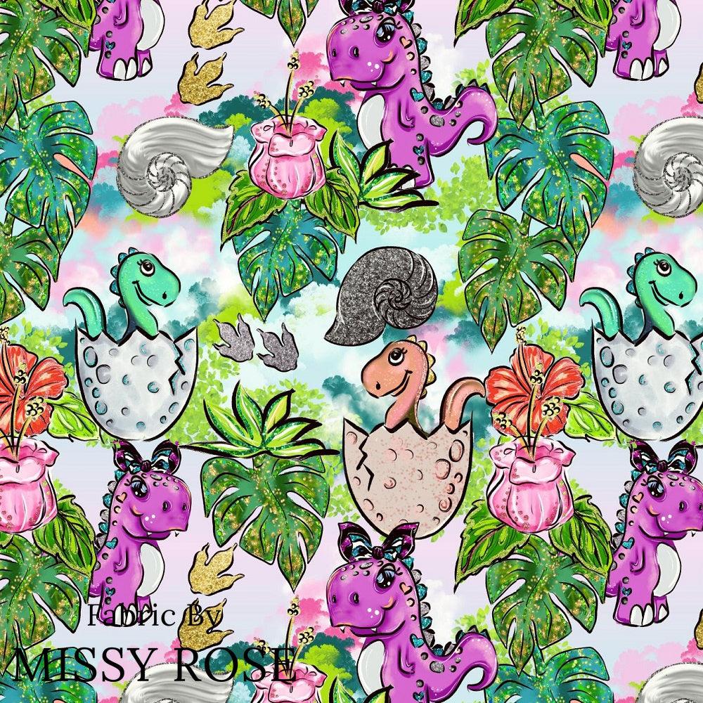 Design 500 Pink Dinosaur Fabric – premium custom printed fabric for sewing | Fabric by Missy Rose