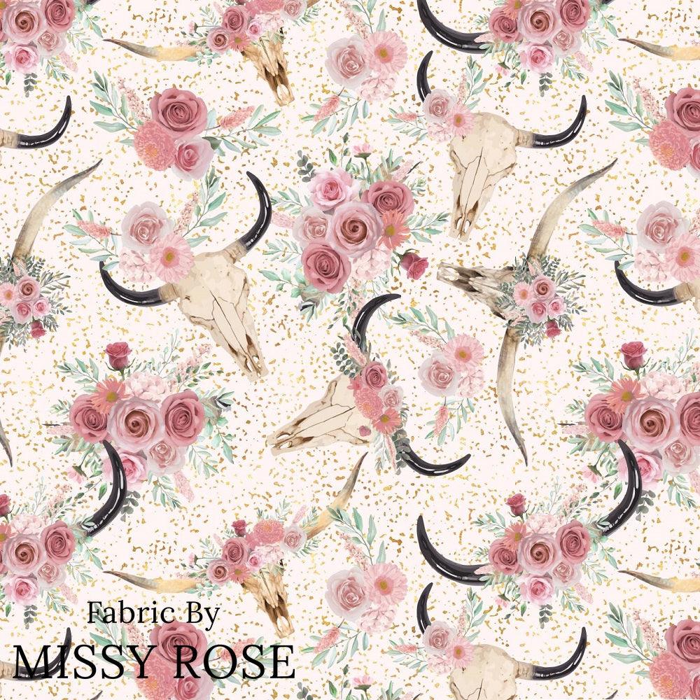 Design 533 Floral Cow Skull Fabric – pre-order designer fabric Australia | Fabric by Missy Rose