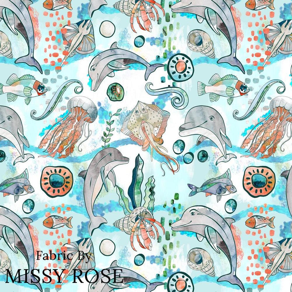 Design 547 Dolphin Fabric – premium custom printed fabric for sewing | Fabric by Missy Rose