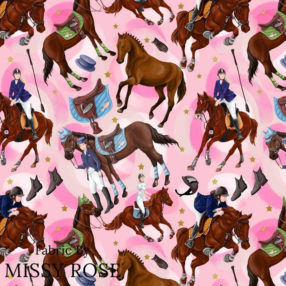 Design 550 Pink Horse Riding Fabric – premium custom printed fabric for sewing | Fabric by Missy Rose